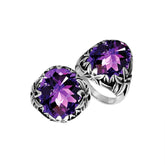 Sterling Silver Balinese Amethyst Quartz Ring With Elegant Leaf Pattern Design